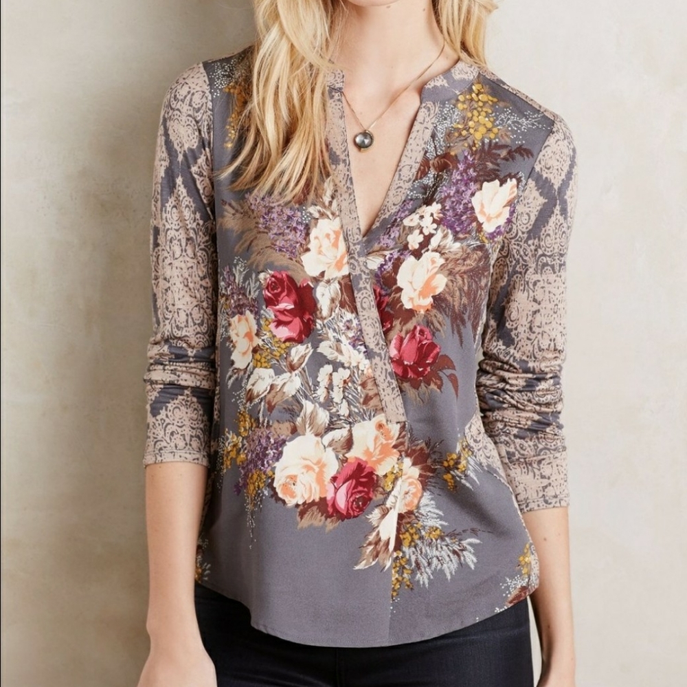 Anthropologie Tiny Jardim Floral Long Sleevele Top